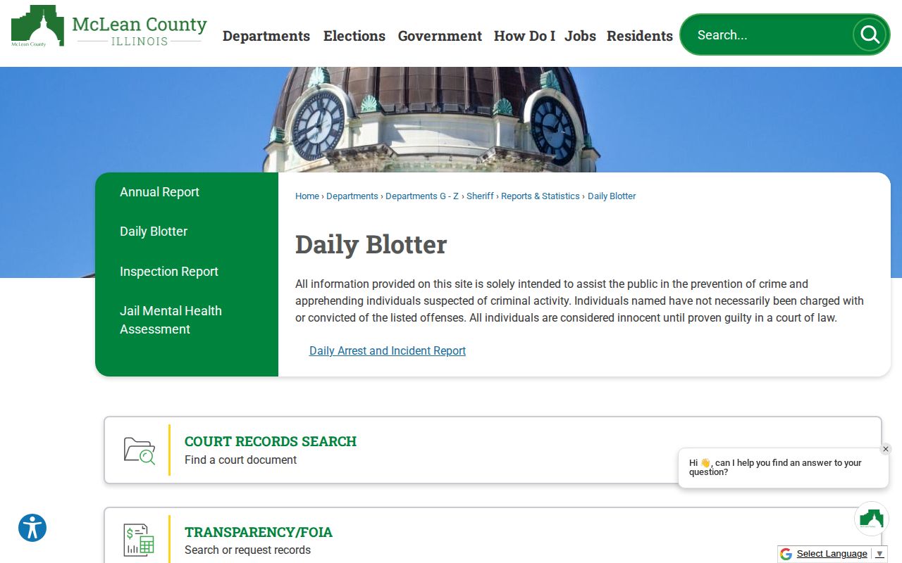 McLean County Daily Blotter arrest and incident record source