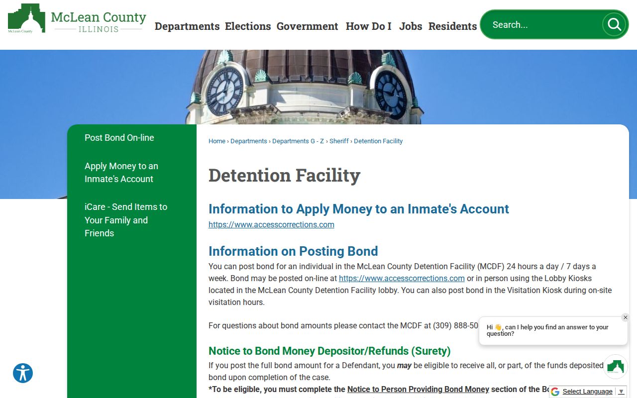McLean County Detention Facility custody and booking record source