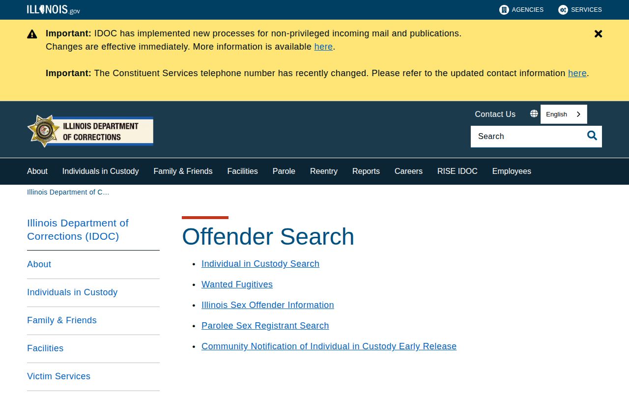 Illinois IDOC offender search for state custody records related to McLean County