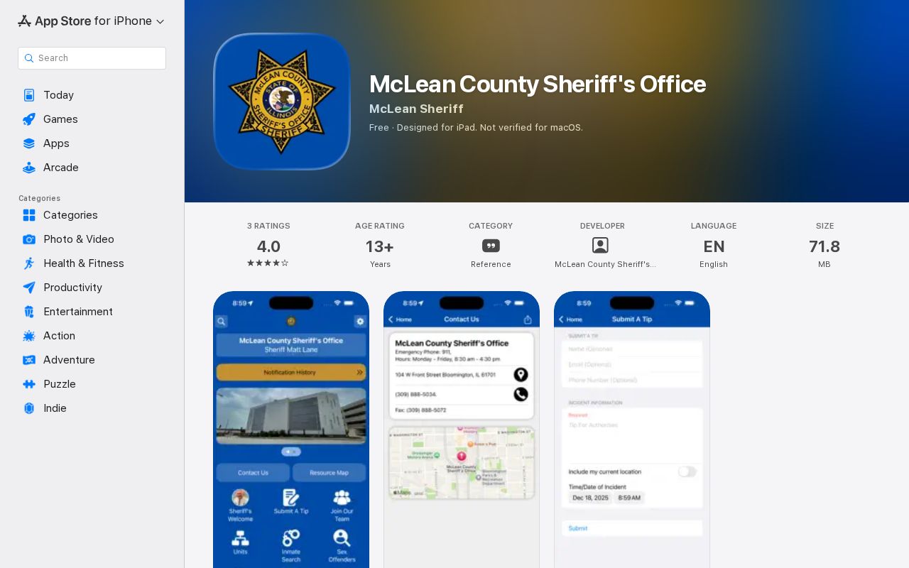 McLean County Sheriff mobile app for current custody information