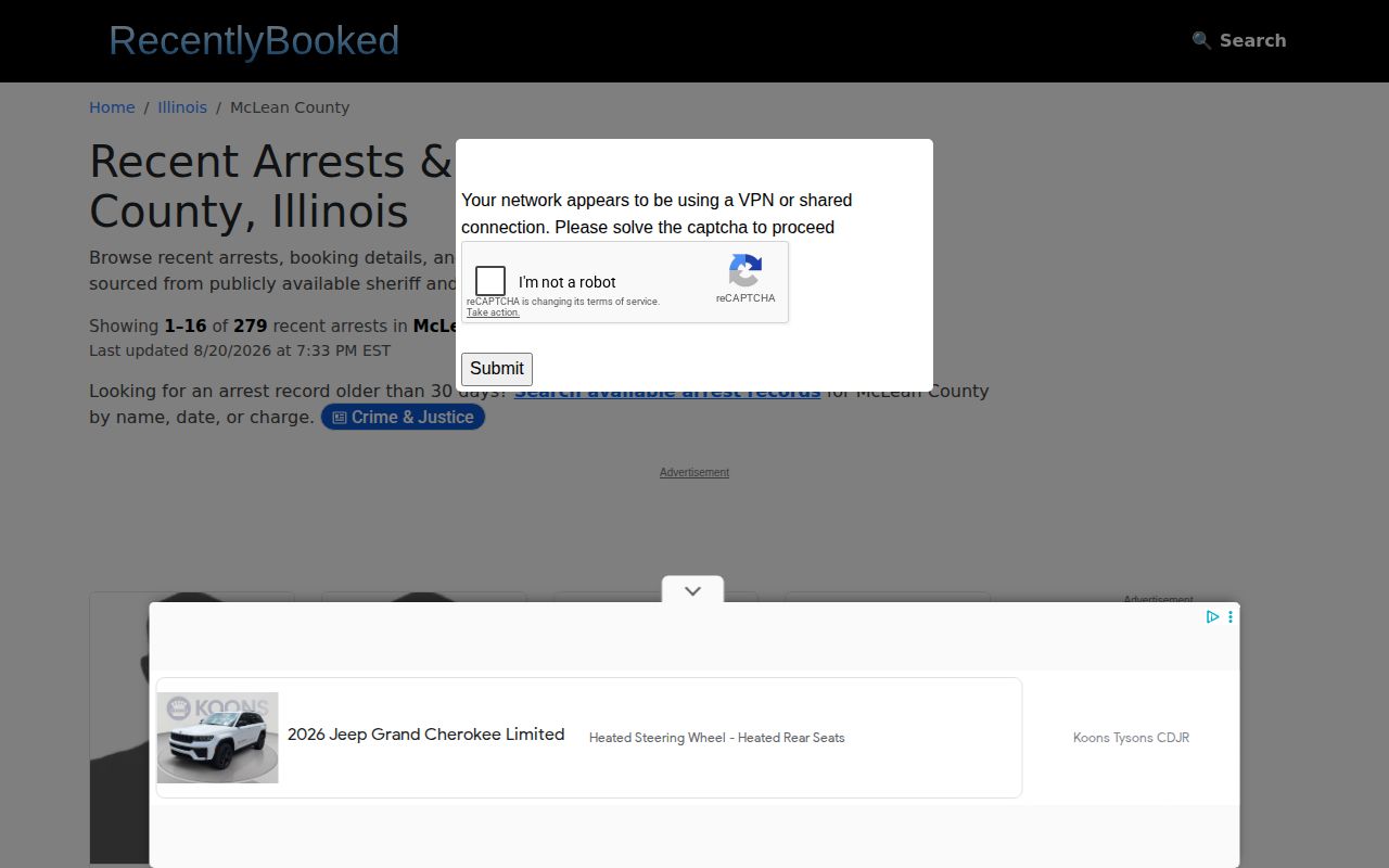 McLean County RecentlyBooked local arrest index