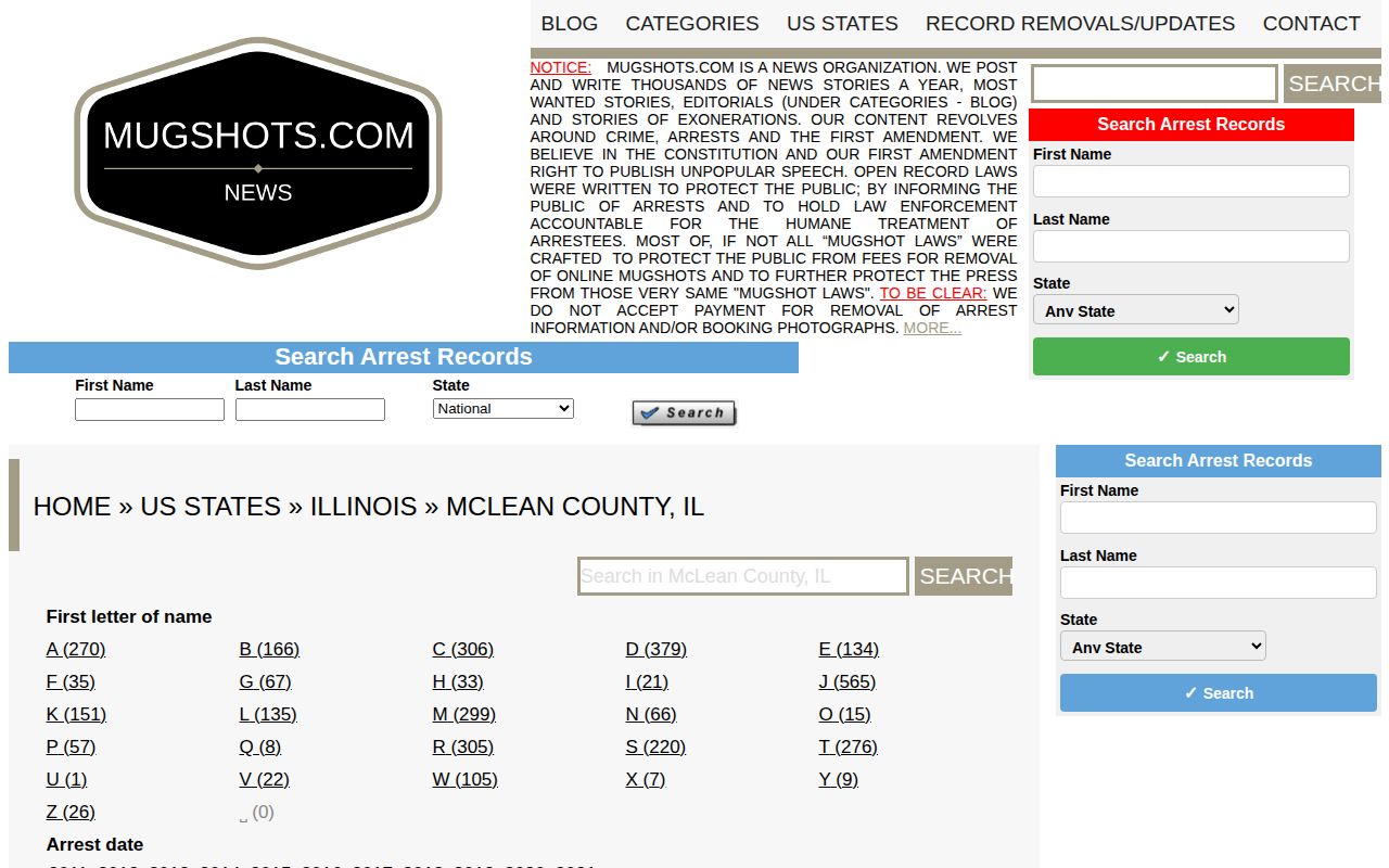 Mugshots.com McLean County unofficial arrest index