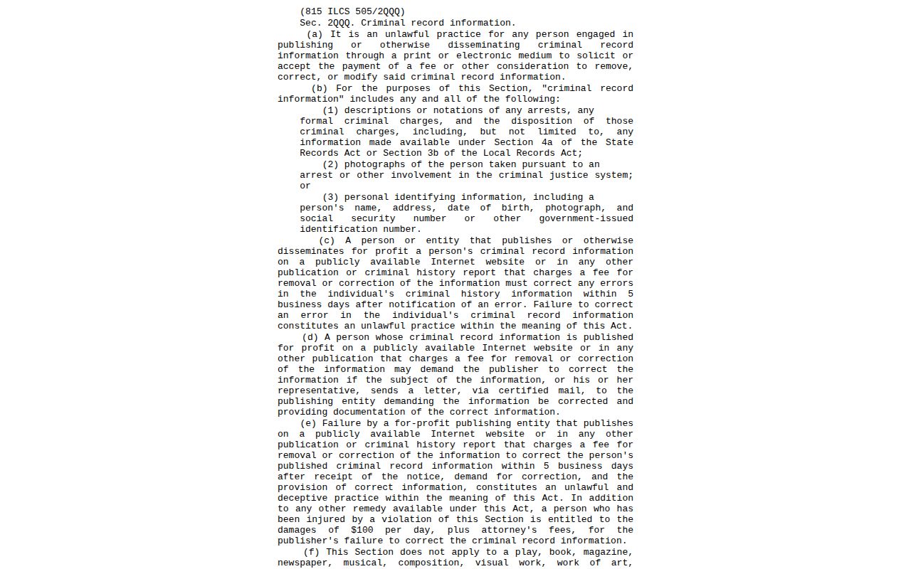 Illinois anti-pay-to-remove statute for McLean County arrest information