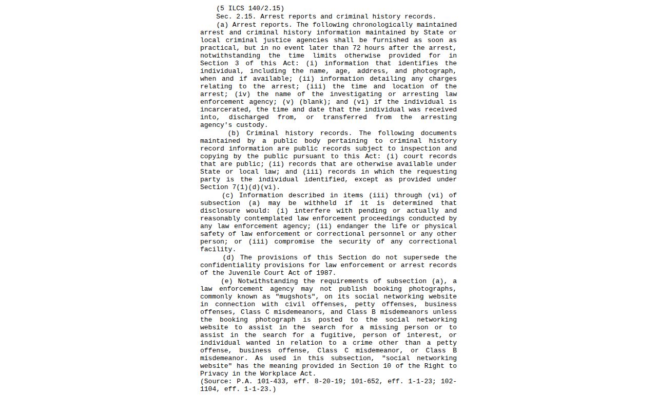 Illinois arrest-information law for McLean County booking records