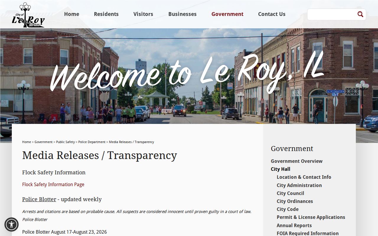 Le Roy Police weekly blotter source for McLean County arrest records