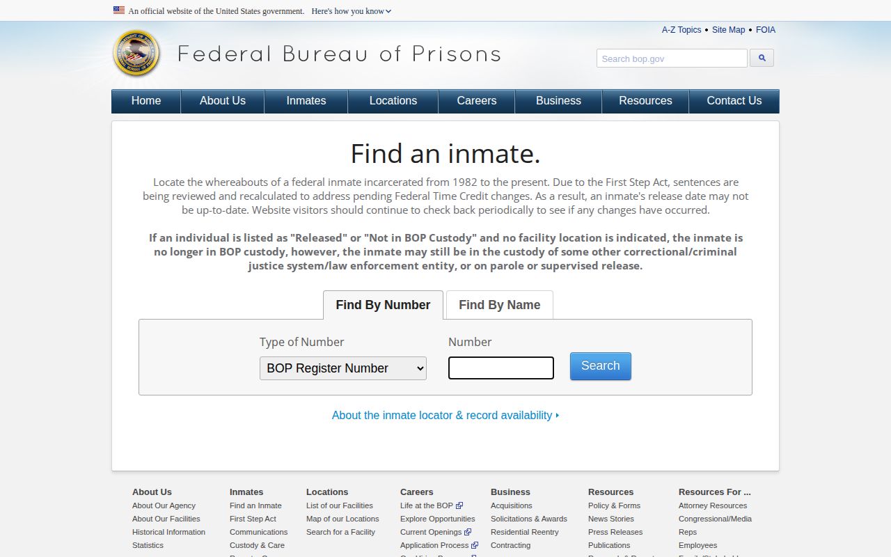 Federal Bureau of Prisons locator for McLean County warrant and custody context
