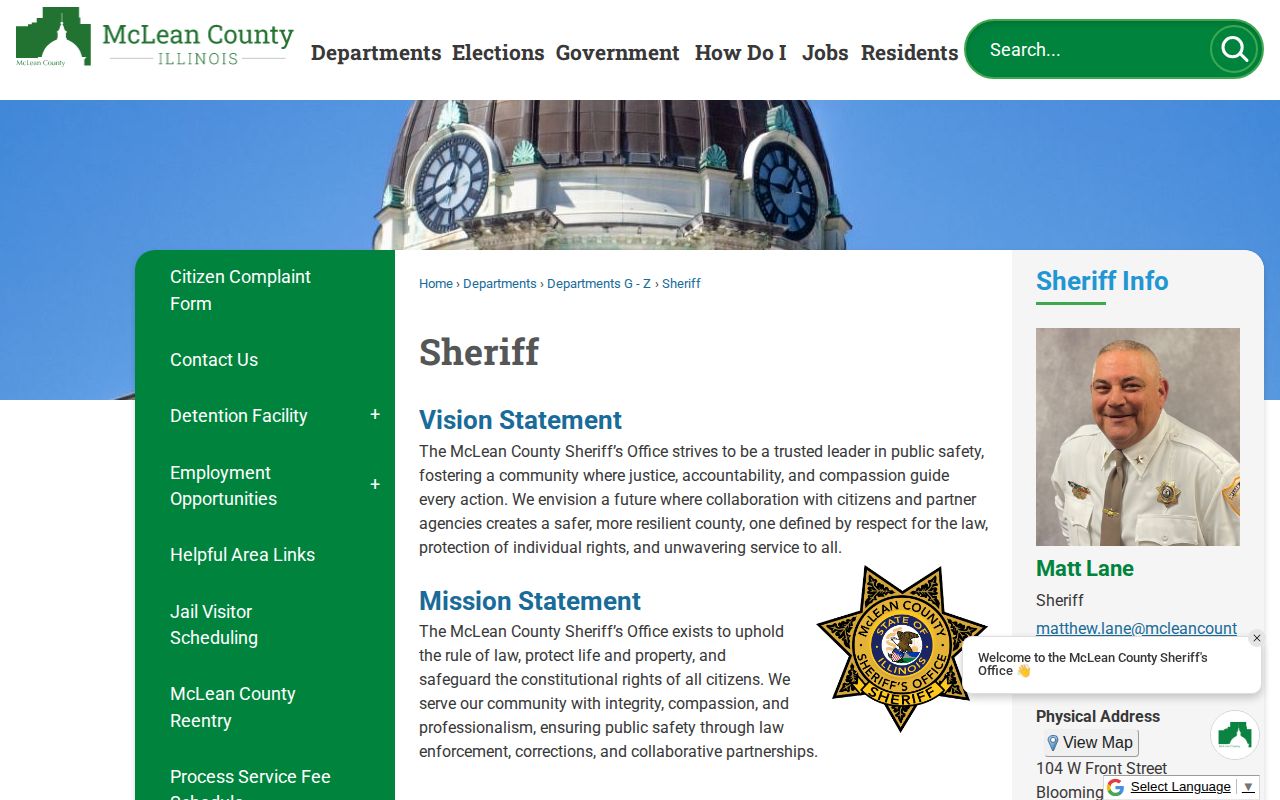 McLean County Sheriff official page for wanted and warrant information
