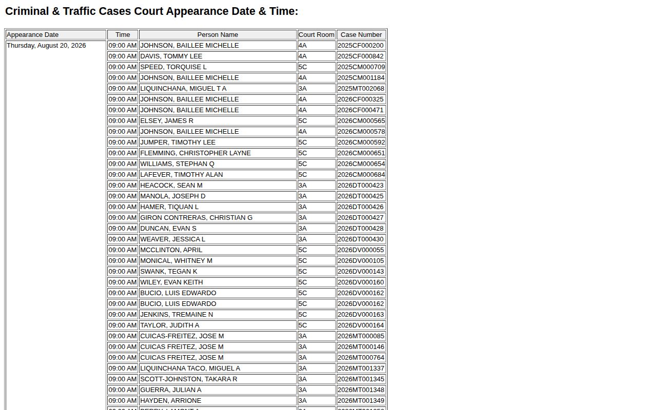 McLean County criminal and traffic docket for warrant check context